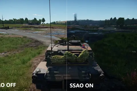 Porównanie grafiki gry: SSAO OFF vs SSAO ON. Po lewej jaśniej, po prawej głębsze cienie, co to jest SSAO.