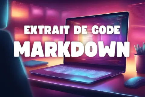Extrait de code Markdown affiché sur un écran d'ordinateur, ambiance futuriste et colorée.