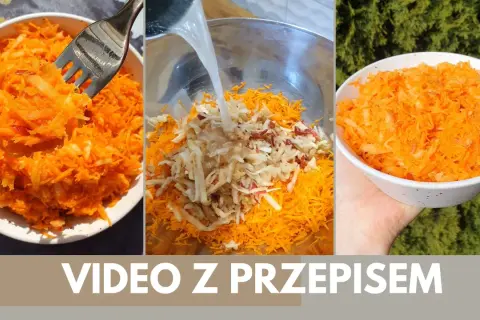 Tarta marchewka z jabłkiem w miseczce, w trakcie przygotowania.
