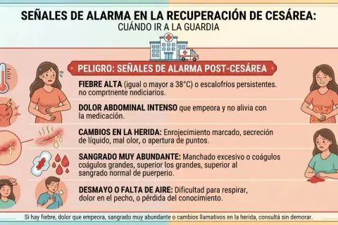 Señales de alarma tras un parto cesárea: fiebre, dolor intenso, sangrado abundante o cambios en la herida.