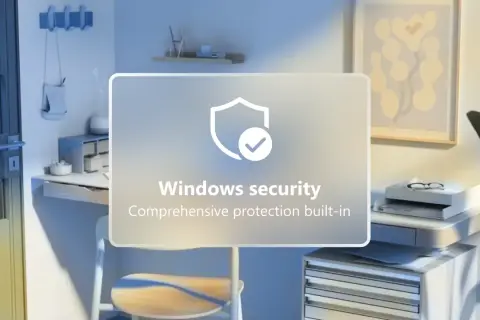Jasne, oto opis alternatywny:

Biurko z komputerem i grafiką "Windows security". Chcesz wiedzieć, jak wyłączyć Windows Defender?