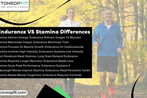A man and woman run in a park, illustrating the differences between stamina and endurance.