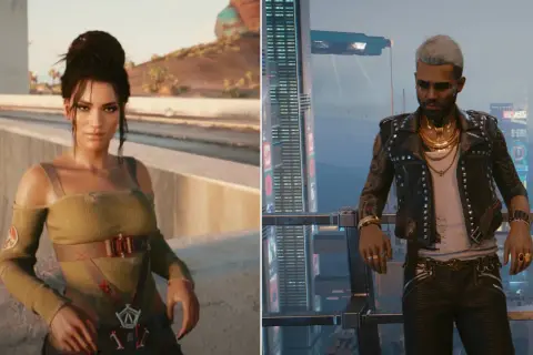 Kobieta i mężczyzna w stylu cyberpunk. Czy to początek ich romansu w Cyberpunk 2077?