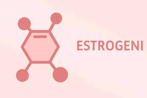 Struttura molecolare degli estrogeni, con la parola "ESTROGENI" in evidenza. Utile per comprendere gli estrogeni alti sintomi.