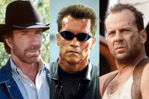 Chuck Norris w kapeluszu, Arnold Schwarzenegger z bliznami i Bruce Willis w podkoszulku. Trzech legendarnych, starzy aktorzy kina akcji.