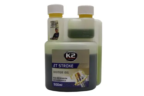 Butelka oleju silnikowego K2 Texar 2T Stroke 500ml z miarką.