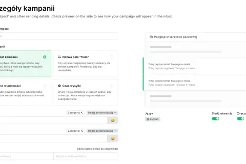 Ustawienia kampanii e-mail: nazwa, temat, treść, nadawca. Dowiedz się, jak się pisze mail, testując różne wersje tematu i treści.