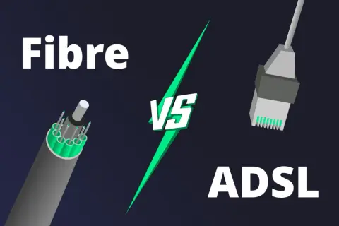 Comparaison visuelle entre la fibre optique et l'ADSL, illustrant la technologie de connexion internet.
