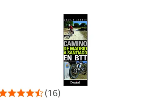 Un ciclista pedalea por un camino de tierra. El título dice "Camino de Madrid a Santiago en BTT".