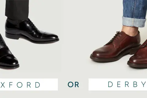 Schwarze Oxford-Schuhe mit Anzughose und braune Derby-Schuhe mit Jeans. Die Wahl zwischen Oxford vs Derby.