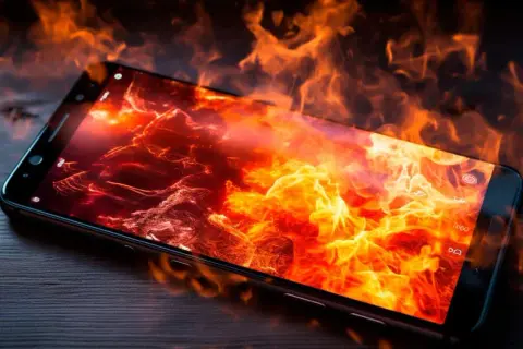 Un móvil ardiendo en llamas, parece que mi móvil se calienta demasiado.