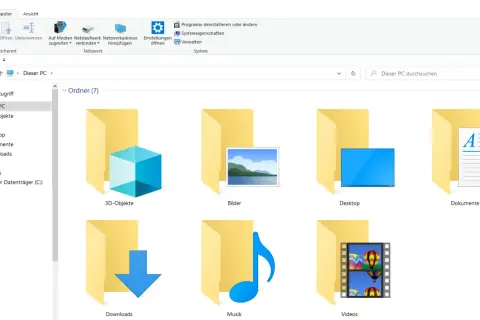 Dateien-Explorer zeigt Ordner wie Bilder, Musik und Videos. Hier speichert OBS Aufnahmen, oft im Ordner "Videos".