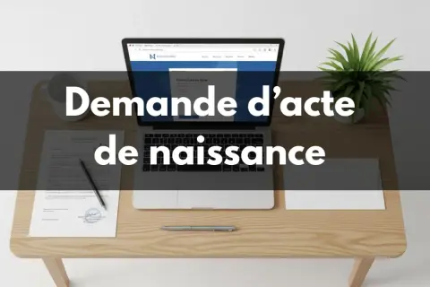 Ordinateur affichant "Demande d'acte de naissance". Facilitez-vous la vie pour consulter acte de naissance en ligne gratuit.