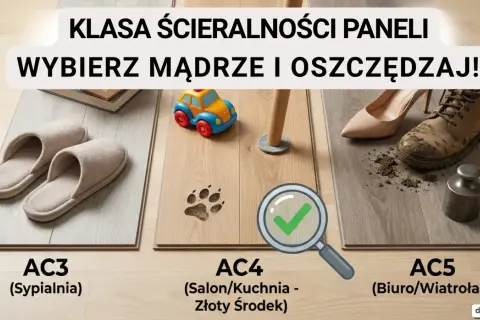 Porównanie klas ścieralności paneli: AC3 (sypialnia), AC4 (salon/kuchnia) i AC5 (biuro/wiatrołap). Wybierz mądrze!