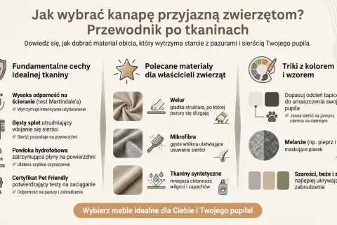 Przewodnik po tkaninach przyjaznych zwierzętom, z uwzględnieniem weluru, mikrofibry i tkanin syntetycznych. Idealne dla miłośników zwierząt, jak np. tkanina sycylia.