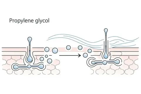 Propylenglykol dringt in die Haut ein und spendet Feuchtigkeit, was zu einer verbesserten Hautstruktur führt.