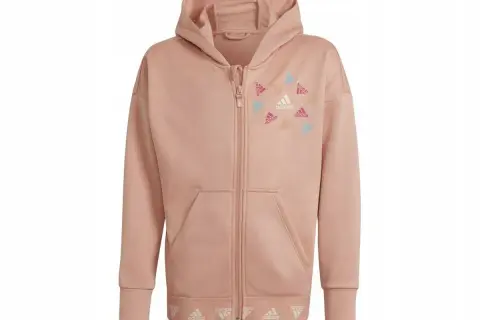 Różowa bluza z kapturem adidas 170 z nadrukiem logo adidas w pastelowych kolorach. Idealna na co dzień.