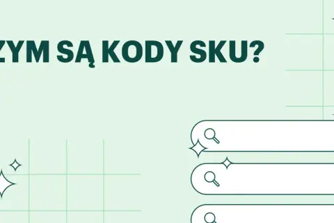 Czym są kody SKU? Grafika z pytaniem i ikonami wyszukiwania, sugerująca potrzebę identyfikacji produktu.