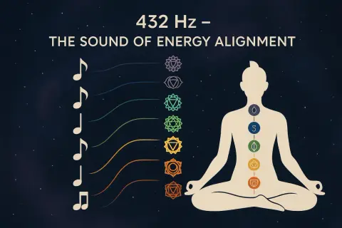 La frequenza 432 Hz allinea i chakra con note musicali e simboli, promuovendo l'equilibrio energetico.
