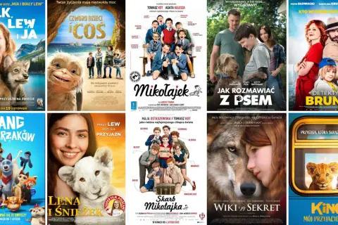 Plakaty filmowe: "Wilk, Lew i Ja", "Człowiek, który pokochał psa", "Detektyw Bruno", "Gang Zwierzaków", "Skarb Mikołajka", "Wiki i jej sekret", "King, mój przyjaciel lew". Idealne filmy dla dzieci 7 lat.