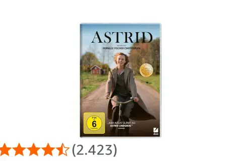 DVD-Cover des Films "Astrid" mit Alba August auf dem Fahrrad. Ein Film, der die Jugend von Astrid Lindgren zeigt, verfügbar in der ZDF Mediathek.