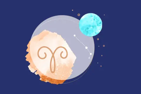Symbol Barana i błękitna pełnia księżyca na tle nocnego nieba.