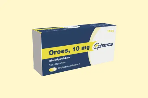 Opakowanie leku Oroes, 10 mg, zawierające 30 tabletek powlekanych Escitalopramum.