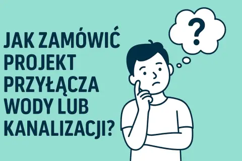 Zastanawiasz się, kto robi projekt przyłącza wody lub kanalizacji? Ilustracja przedstawia młodego mężczyznę z pytajnikiem nad głową.