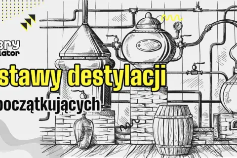 Ilustracja przedstawia podstawy destylacji, pokazując aparaturę i beczkę. Dowiedz się, co to destylacja!