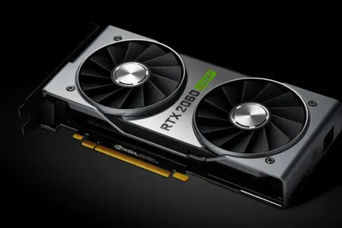 Karta graficzna NVIDIA RTX 2060 Super z dwoma wentylatorami. Jej VRAM pozwala na płynną grę.