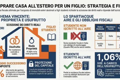 Scissione diritti reali (usufrutto/nuda proprietà) per tutelare i diritti dei figli sulla casa dei genitori all'estero.