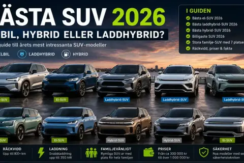 Guide till bästa SUV 2026: elbil, hybrid eller laddhybrid? Lär dig vad betyder plug in hybrid och hitta din perfekta bil.