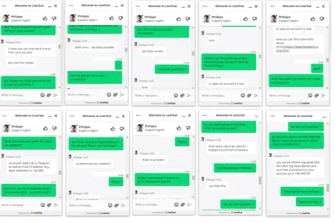 Rozmowa o założeniu konta bankowego, pytania o dokumenty i rezydencję.
