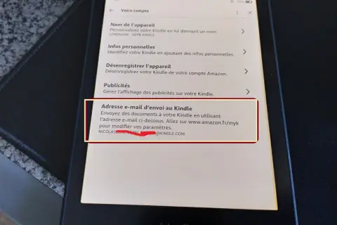 Configuration de l'adresse e-mail pour envoyer des documents à lire ebook sur votre Kindle.