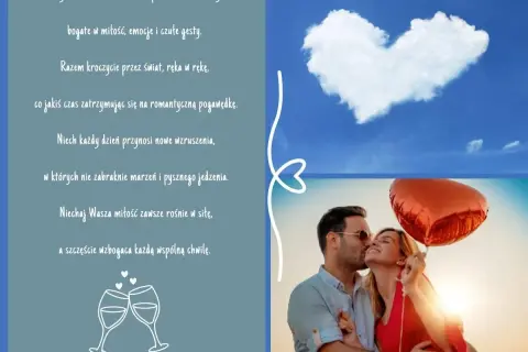 Para świętuje 13 rocznicę ślubu. Uśmiechnięci, z sercem w dłoni, patrzą w przyszłość pełną miłości.