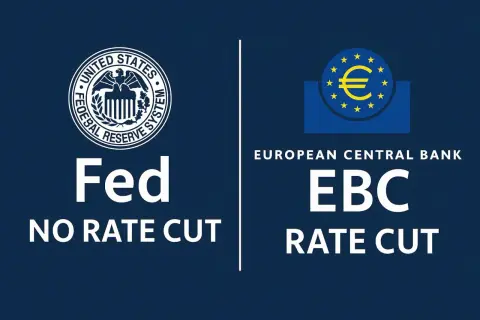 Porównanie polityki pieniężnej: Fed bez obniżki stóp, a Europejski Bank Centralny (EBC) obniża stopy.