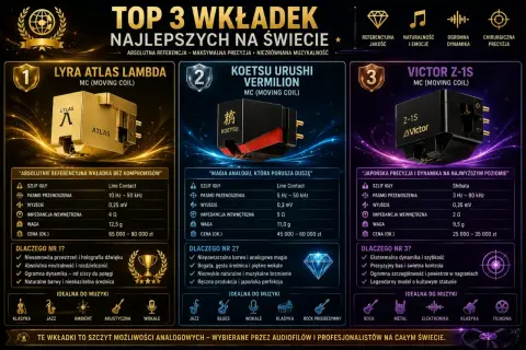 Porównanie wkładek MC: Lyra Atlas Lambda, Koetsu Urushi Vermilion i Victor Z-1S. Wybierz idealną wkładkę MM czy MC dla siebie.