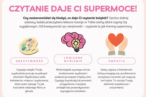 Czytanie rozwija kreatywność, logiczne myślenie i empatię. Dowiedz się, dlaczego warto czytać książki i odkryj swoje supermoce!