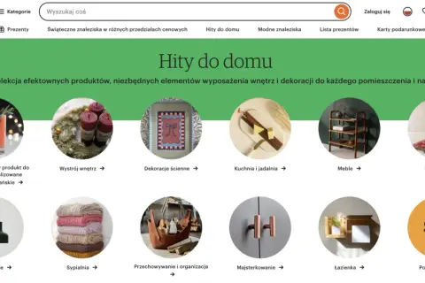 Strona główna Etsy z ofertami "Hity do domu". Czy Etsy jest bezpieczne? Tak, platforma oferuje szeroki wybór dekoracji i artykułów do domu.