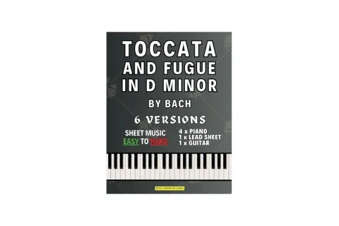 Grafika z nutami fortepianu i tekstem "Toccata i Fuga d-moll".