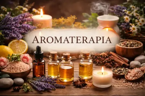 Odkryj relaks z aromaterapią: olejki, zioła, świece i cytryna tworzą atmosferę spokoju.