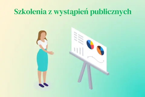 Kobieta prezentuje dane na tablicy podczas szkoleń z wystąpień publicznych.
