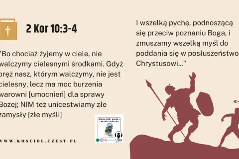 Ilustracja przedstawia dwie sylwetki wojowników walczących ze sobą, symbolizujące walkę duchową.