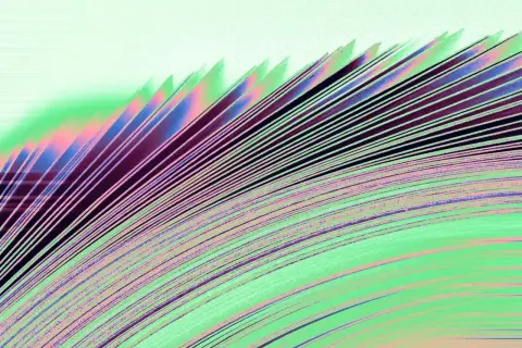 Lignes colorées formant un éventail, évoquant des pages d'un livre ouvert. Le **taille papier g** est ici sublimé par des teintes vives.