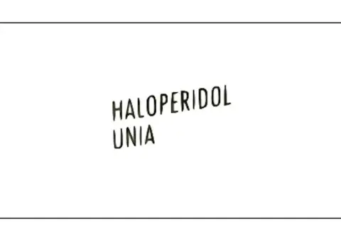Napis "HALOPERIDOL UNIA" na białym tle. Haloperidol to lek stosowany w leczeniu schizofrenii i innych zaburzeń psychicznych.