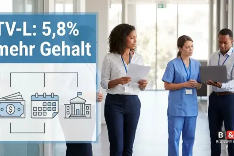 TV-L: 5,8% mehr Gehalt. Drei Personen besprechen die Ergebnisse der Verhandlungen, die zu mehr Gehalt führen.