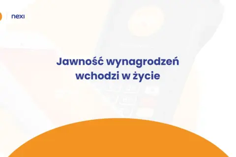 Jawność wynagrodzeń wchodzi w życie. Grafika przedstawia terminal płatniczy z hasłem o zmianach w prawie.