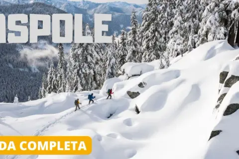 Escursionisti con ciaspole su un sentiero innevato. Scopri cosa sono le ciaspole e come usarle per esplorare la montagna in inverno.
