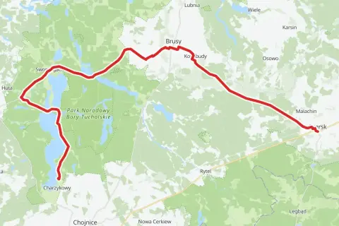 Trasa rowerowa przez Bory Tucholskie, od Charzyków przez Brusy do Czerska. Malownicza kaszubska marszruta wśród jezior i lasów.