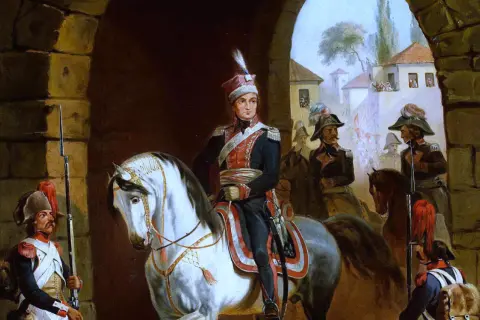 Jazda polska w historycznym malarstwie, przypominająca czasy, kiedy powstał hymn polski.